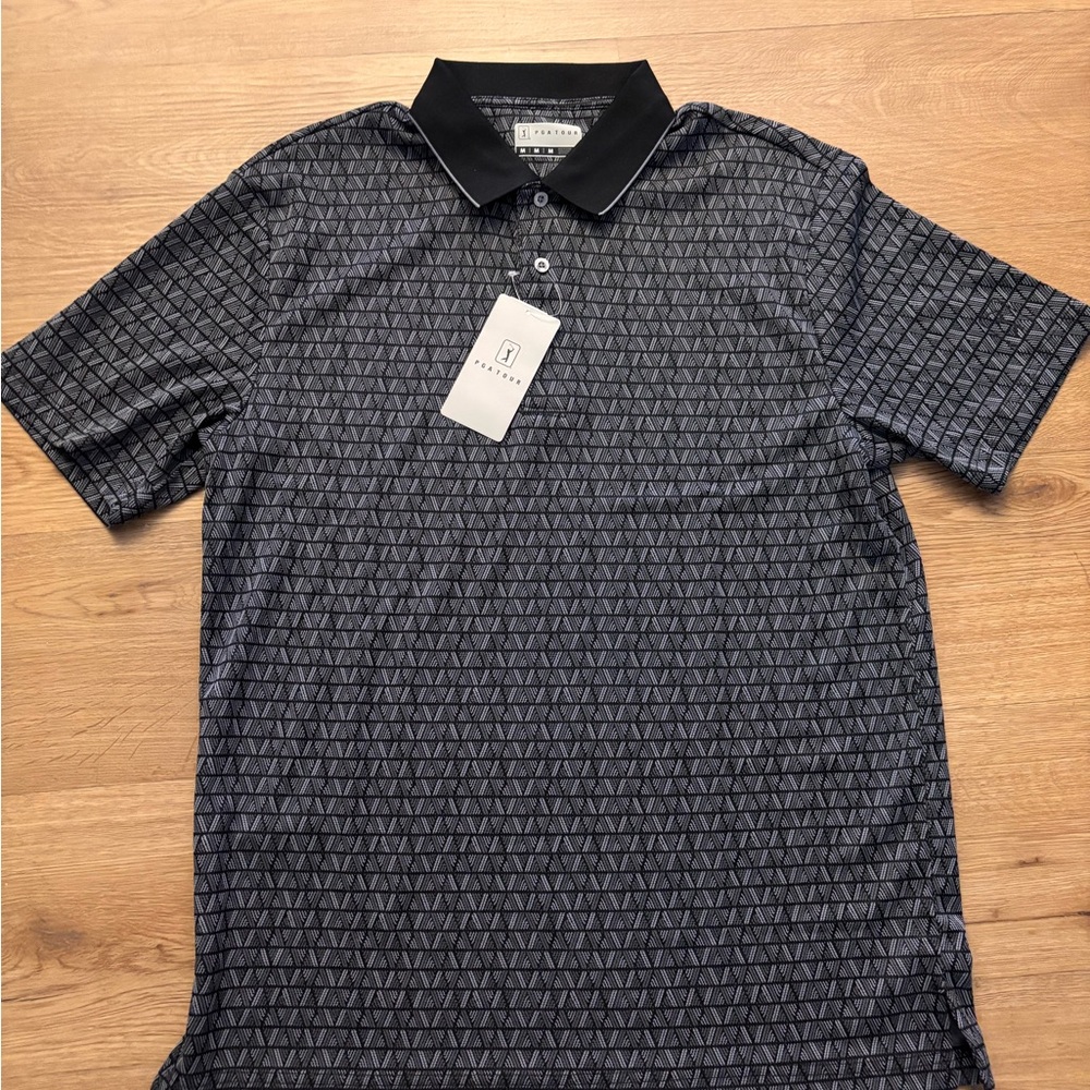 PGA Tour Black Geometric Polo Shirt